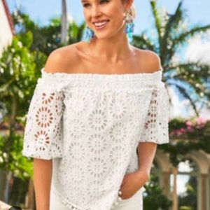 NWT Lilly Pulitzer Raylee White Eyelet Top Size Medium Off Shoulder